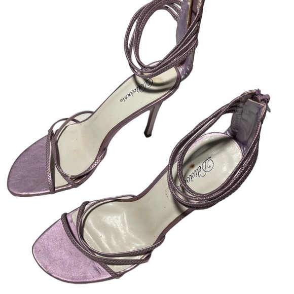 Metallic Purple Strappy Stiletto Heels - Picture 2 of 6